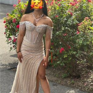 Elegant Off-Shoulder Beaded Gown